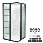 KFFKFF Shower Enclosure Corner Shower Stall 6Y1011A Tempered Glass & Aluminum 35 x 35 x 72 in Matte Black 1 Unit