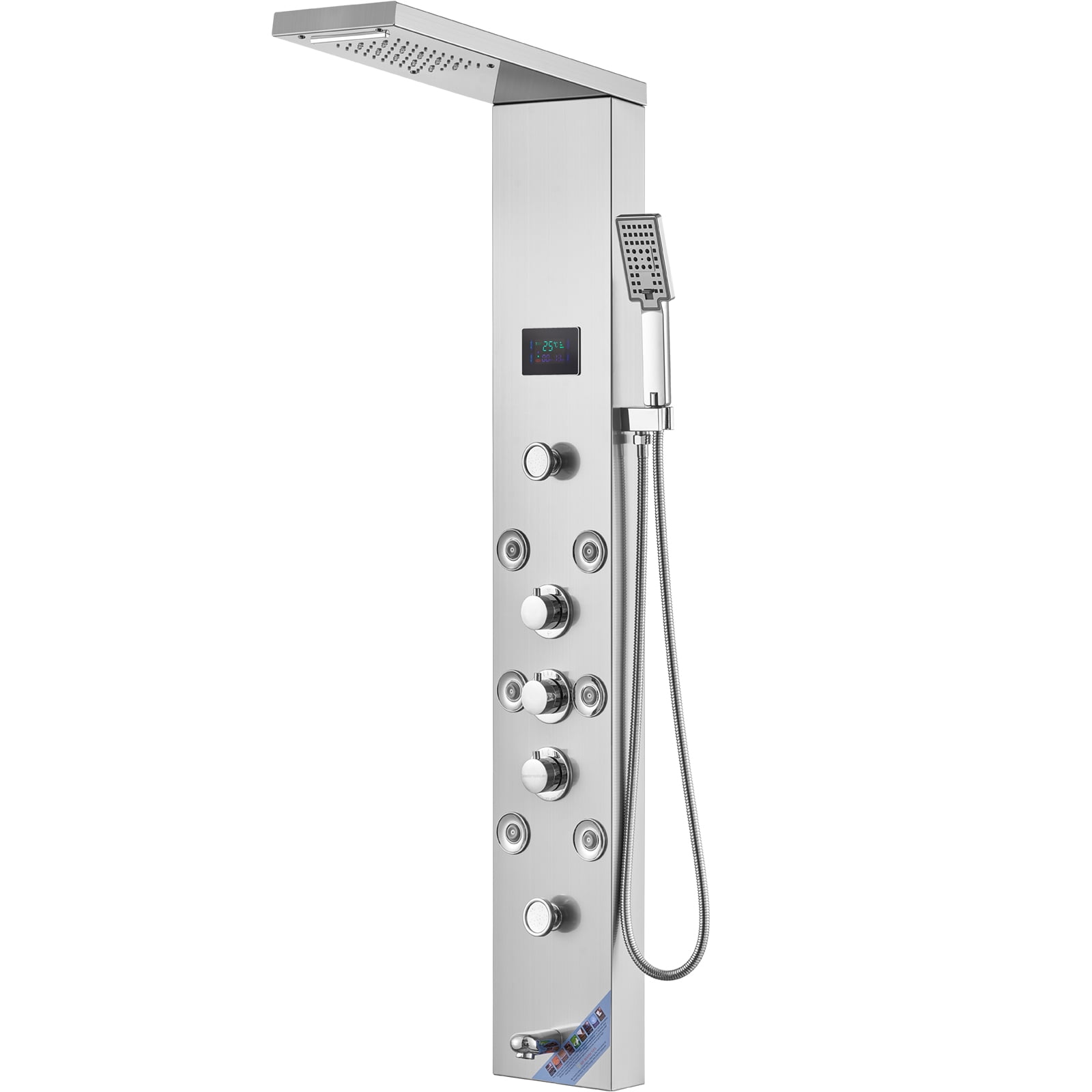 KFFKFF Shower Panel System,LED & Screen Hydroelectric Shower Panel Tower, Rain Shower, Cascade, 8 Jet Massagers, Bath Faucet, Detachable Shower, Stainless Steel Wall-Fixed Bath Set