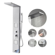 KFFKFF Shower Panel Tower System with Rainfall and Waterfall Shower Head, 53-Inch Brushed Stainless Steel Column, Multi-Function Faucet, Wall-Mounted Massage System with Body Jets, Handheld Shower