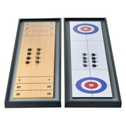 KFFKFF Shuffleboard & Curling Dual Game, 45 Compact Table Set, Reversible Two-Sided Play Surface with 8 Pucks, Family & Kids Tabletop Gaming Combo