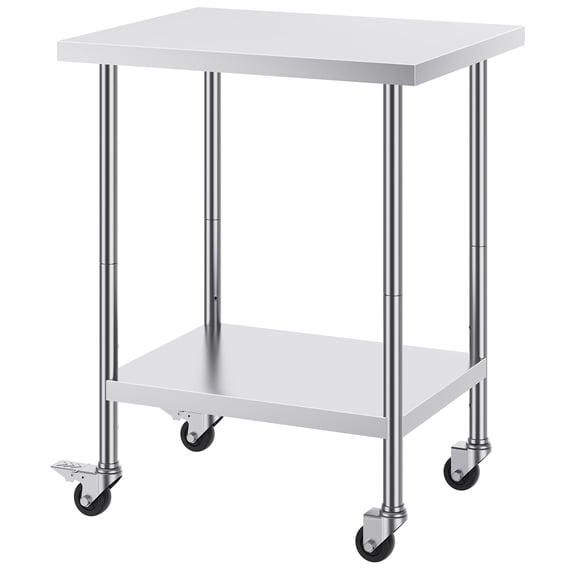 KFFKFF Silver Commercial Kitchen Workstation, 24x30x38 Inch, Stainless Steel, Mobile with 4 Casters, 3 Variable Height Settings, Robust Food Preparation Table for Restaurant Use