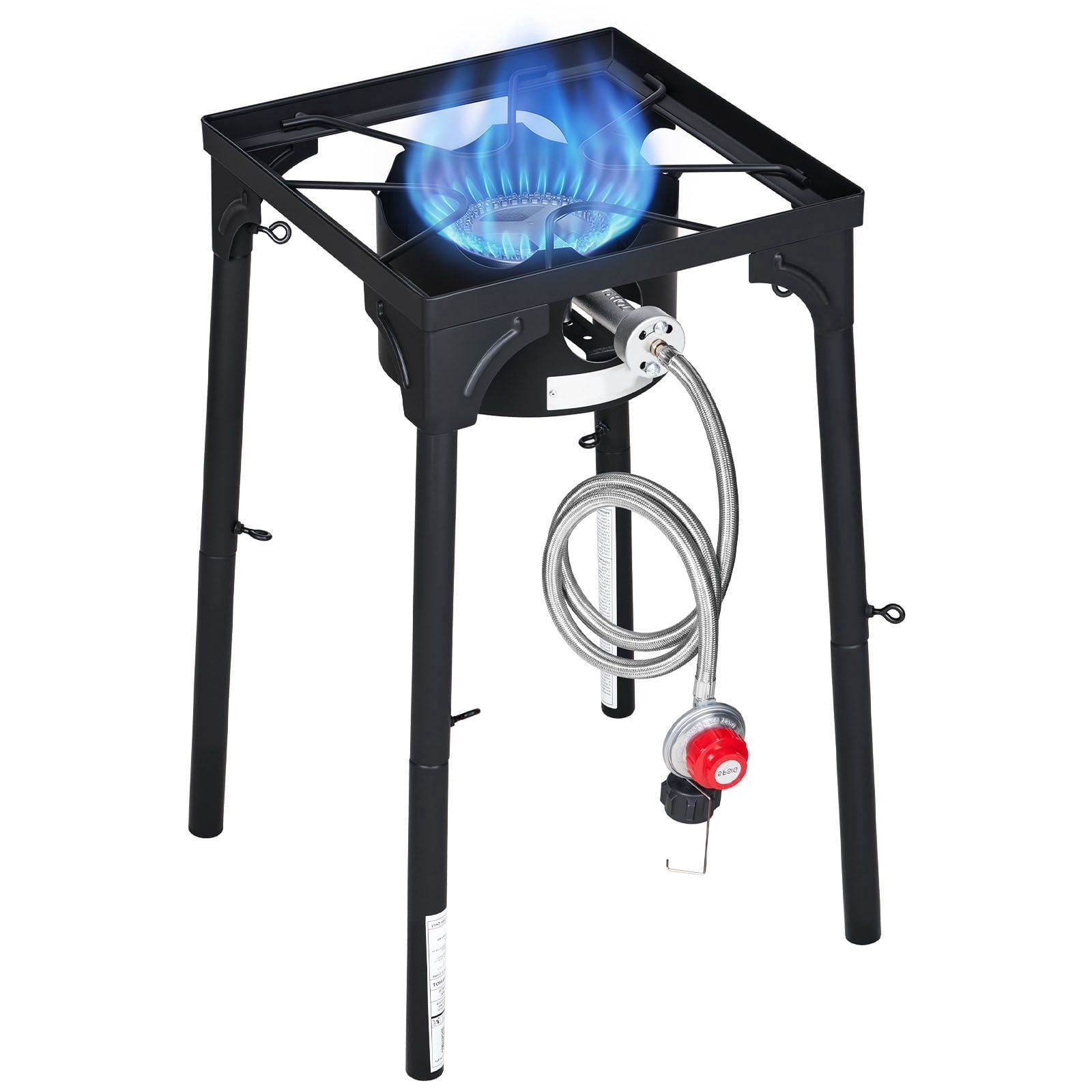 KFFKFF Single Burner Outdoor Propane Gas Stove, 100,000 BTU LPG Camping Cooker, Durable Carbon Steel Design with Stand & Regulator, Ideal for BBQs, Camping, Patio, RV, and Home Cooking