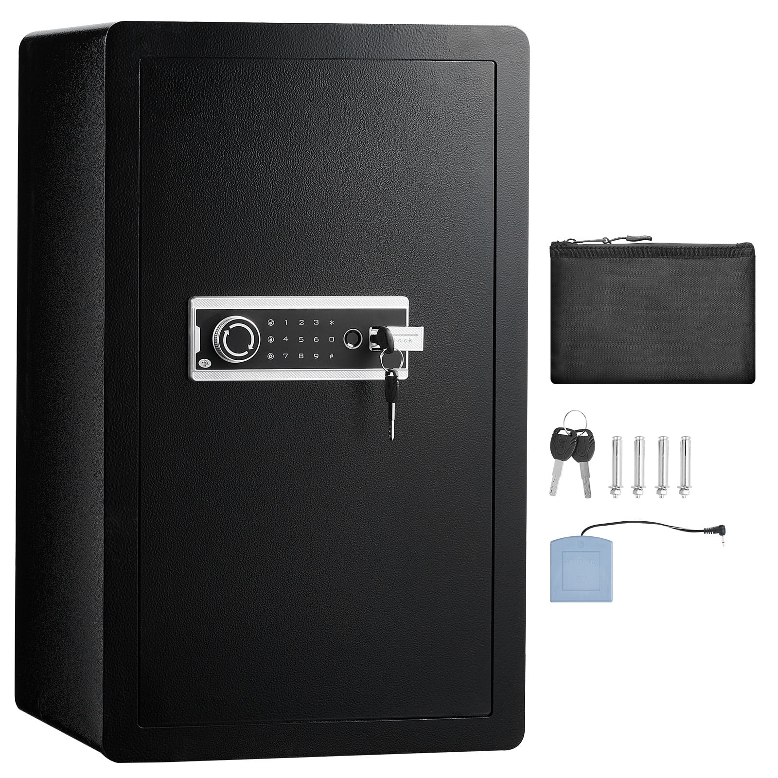 KFFKFF Single Door 4.0 cu.ft Security Safe, Key, Password & Fingerprint Access, Includes Fireproof Bag, Key Organizer, LED, 2 Shelves - Ideal for Cash, Papers, Jewelry, Black