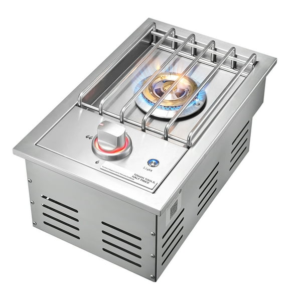 KFFKFF Single Side Burner with Lights Propane Built-in Side Burner, 17000 BTU Nature Gas Burners Stainless Steel For BBQ Outdoor