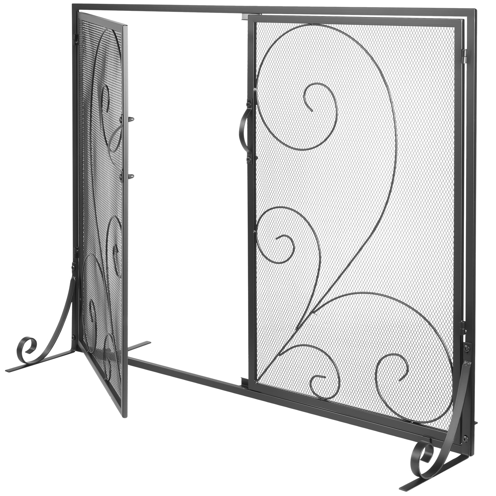 KFFKFF Single Panel Fireplace Screen with Door, Robust Iron Mesh, 39