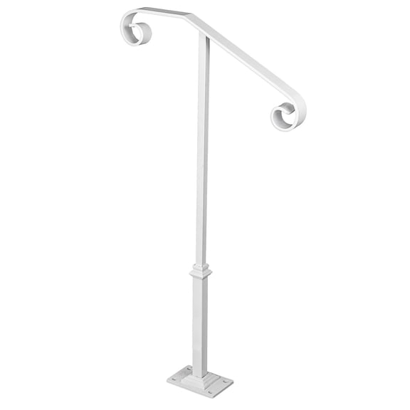KFFKFF Single Support Handrail, White Iron, for 1-2 Step Rail Mount, Hand Grip Post