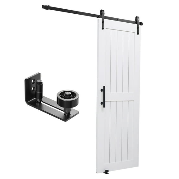 KFFKFF Sliding Barn Door, 30 x 84 inch, Durable MDF Panel, Door with Hardware Kit, Water-Resistant PVC Coating, Simple Installation, H-Frame Design, Quiet and Smooth Sliding for Living Room