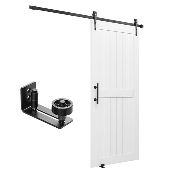 KFFKFF Sliding Barn Door, 36 x 84 inch, Durable MDF Panel, Door with Hardware Kit, Water-Resistant PVC Coating, Simple Installation, H-Frame Design, Quiet and Smooth Sliding for Living Room