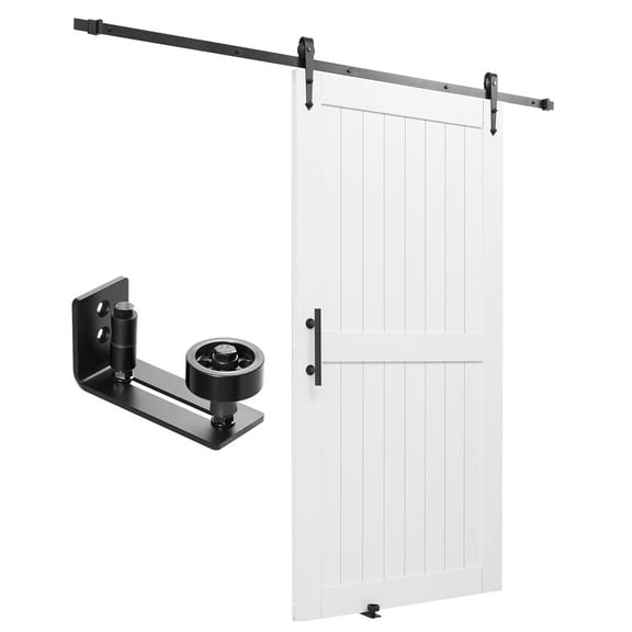 KFFKFF Sliding Barn Door, 42 x 84 inch, Durable MDF Panel, Door with Hardware Kit,Water-Resistant PVC Finish, Simple Installation, H-Frame Design, Quiet and Smooth Sliding for Living Room or Bathroom