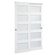 KFFKFF Sliding Closet Door, 48" Double 25" x 80", Frosted Glass Bypass Doors with Hardware Kit & Floor Guide, Durable Wood and MDF Panels with Waterproof PVC Coating for Bedrooms and Closets