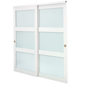 KFFKFF Sliding Closet Door Bypass BL5‑72 Wood & MDF with Frosted Glass 72 x 80 in White 2‑Panel Set