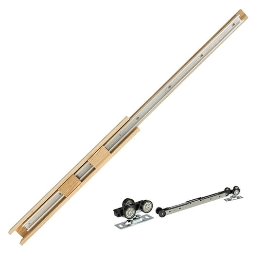 KFFKFF Sliding Pocket Door, 36" x 80", 5-Lite Frosted Glass Single Sliding Door with Hardware Kit, Durable Solid Wood & MDF Door Slab with Water-Resistant Finish for Bedroom, Kitchen, or Study