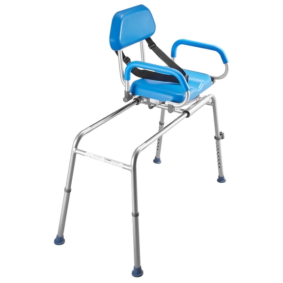KFFKFF Sliding Shower Chair with 330 lbs Capacity, Tub Transfer Bench for Bathtub Featuring Swivel Seat, Padded Bench with Adjustable Height, Pivoting Arms, and Backrest for Seniors, Disabled