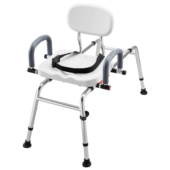 KFFKFF Sliding Shower Chair with Swivel Seat, 400 lbs Capacity Tub Transfer Bench for Bathtub, Adjustable Height and Width, Shower Bench with Pivoting Arms and Backrest for Seniors, Disabled