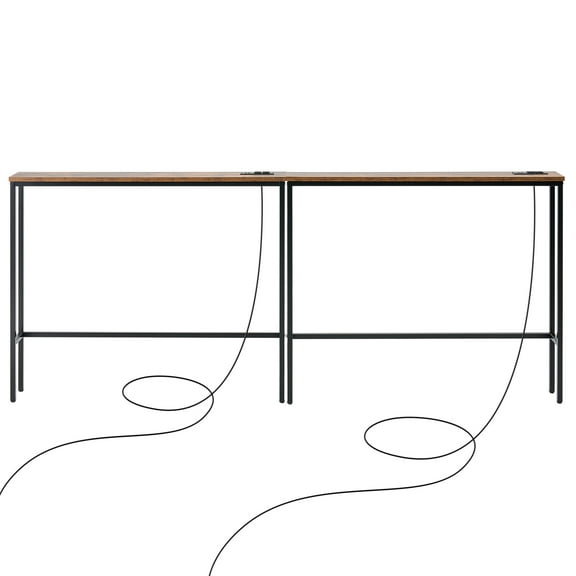KFFKFF Slim Hallway Console Table, Duo Set, Back of Sofa Table with Integrated Power Sockets, Single-Shelf Long Foyer Table, Slimline Sofa Table with Metallic Structure and Charging Hub