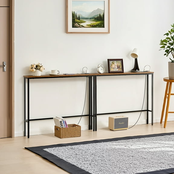 KFFKFF 78.7“ Slim Console Table, Entryway Console Table with Adjustable Feet, 2 Sockets and 2 Usb Ports, Holds up to 100lbs, Narrow Console Table for Sofa, Living Room.