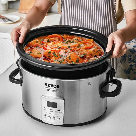 KFFKFF Slow Cooker 8QT 320W Electric Cooker Pot 3-Level Heat Settings 20h Timer