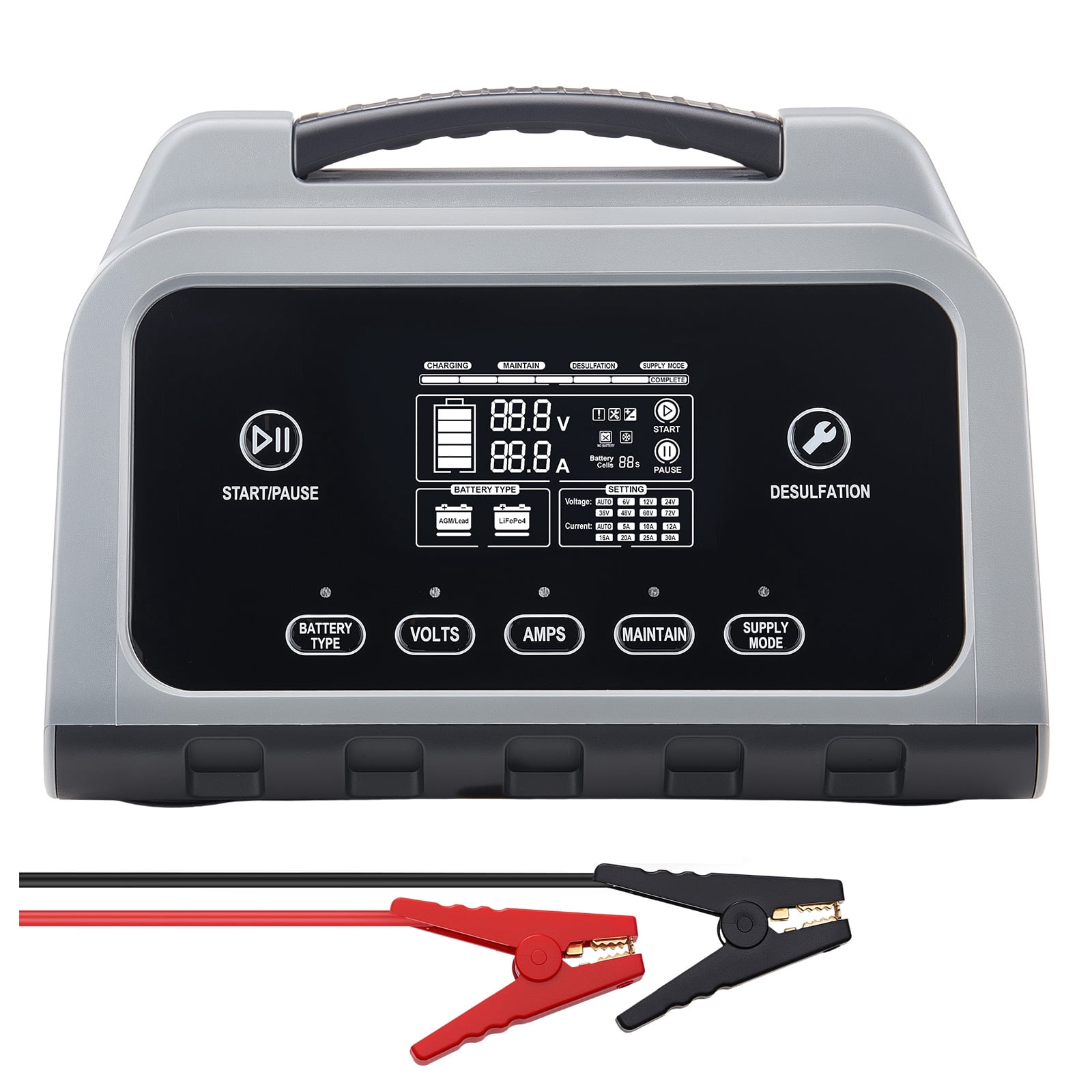 KFFKFF Smart Battery Charger, 25A, Compatible with 6V, 12V, and 24V Lithium LiFePO4 and Lead-Acid Batteries (Gel/AGM), Features LCD Display, Trickle Charging, and Desulfation, Suitable for Cars