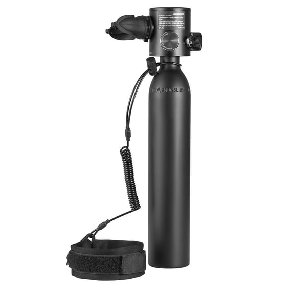 KFFKFF Snorkeling Cylinder, 0.5L Compact Dive Cylinder with Inflator, Oxygen Container for 5-10 Minutes Subaquatic Respiration, 98.43 ft Submersion Capability, Rechargeable Air Reservoir