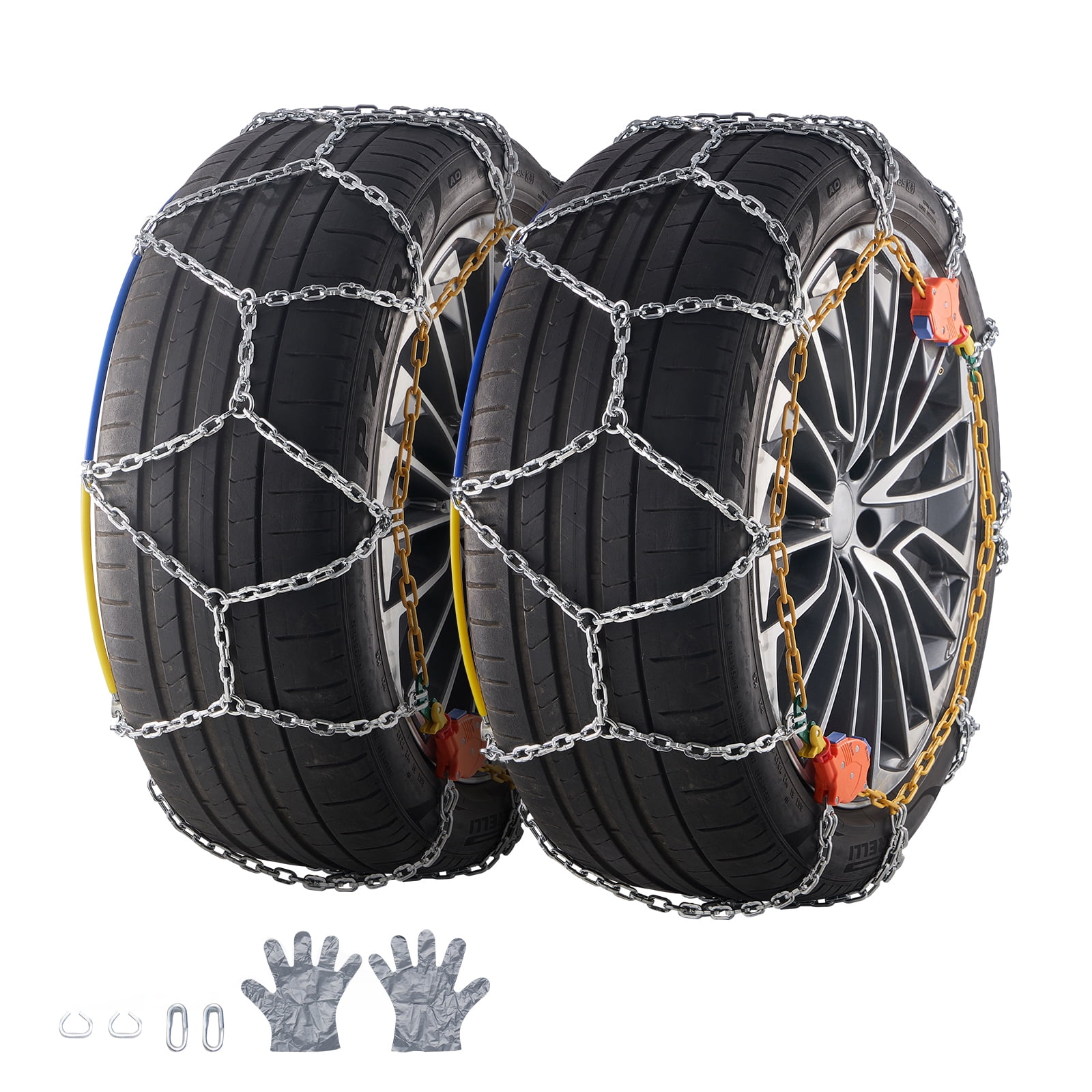 KFFKFF Snow Tire Chains, Diamond Pattern Grip Chains for Enhanced Traction, Durable Manganese Alloy Steel Tire Chains , Suitable for Cars, Pickups, SUVs, and Trucks,79.4 16.9 0.5 in