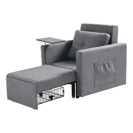 KFFKFF 90" Sofa Bed Sleeper, 5 Level Backrest Adjustable Convertible Chair with Storage & Desk Board, Solo Sofa Chair for Livingroom, Bedroom
