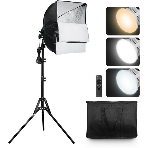 KFFKFF Softbox Lighting Kit, 16" x 16", Adjustable 45W LED Bulbs with 3000-6500K Color Range, Tripod Stand, Studio Lights for Photography, Video Recording, and Live Streaming