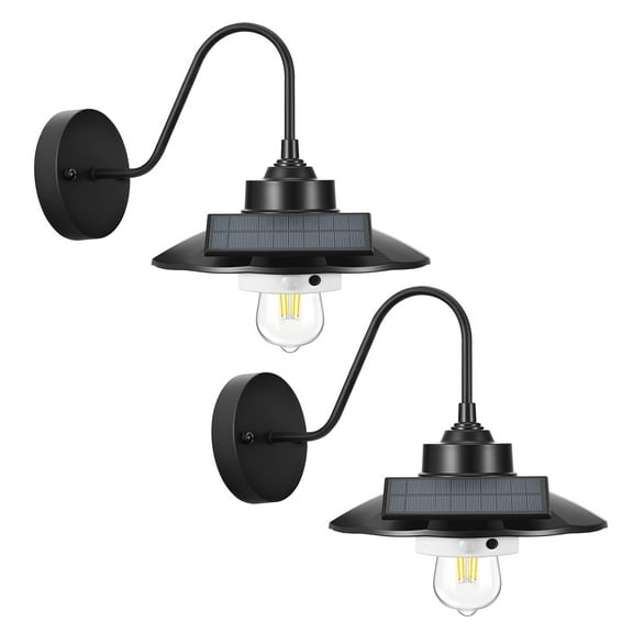 KFFKFF Solar Outdoor Barn Light with Motion Sensor, 3 Adjustable Modes, 2-Pack Gooseneck Wall Fixture, Farmhouse Style Sconce, Compatible with E27 Bulbs, Waterproof Design for Porch, Entryway