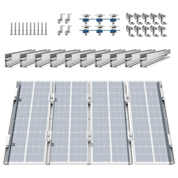 KFFKFF Solar Panel Installation Kit: Includes Mini Rails (10x4 inches), 4 End Clamps, 6 Mid Clamps for Securing Panels on Metal, Concrete, Wood, or Tile Roofs