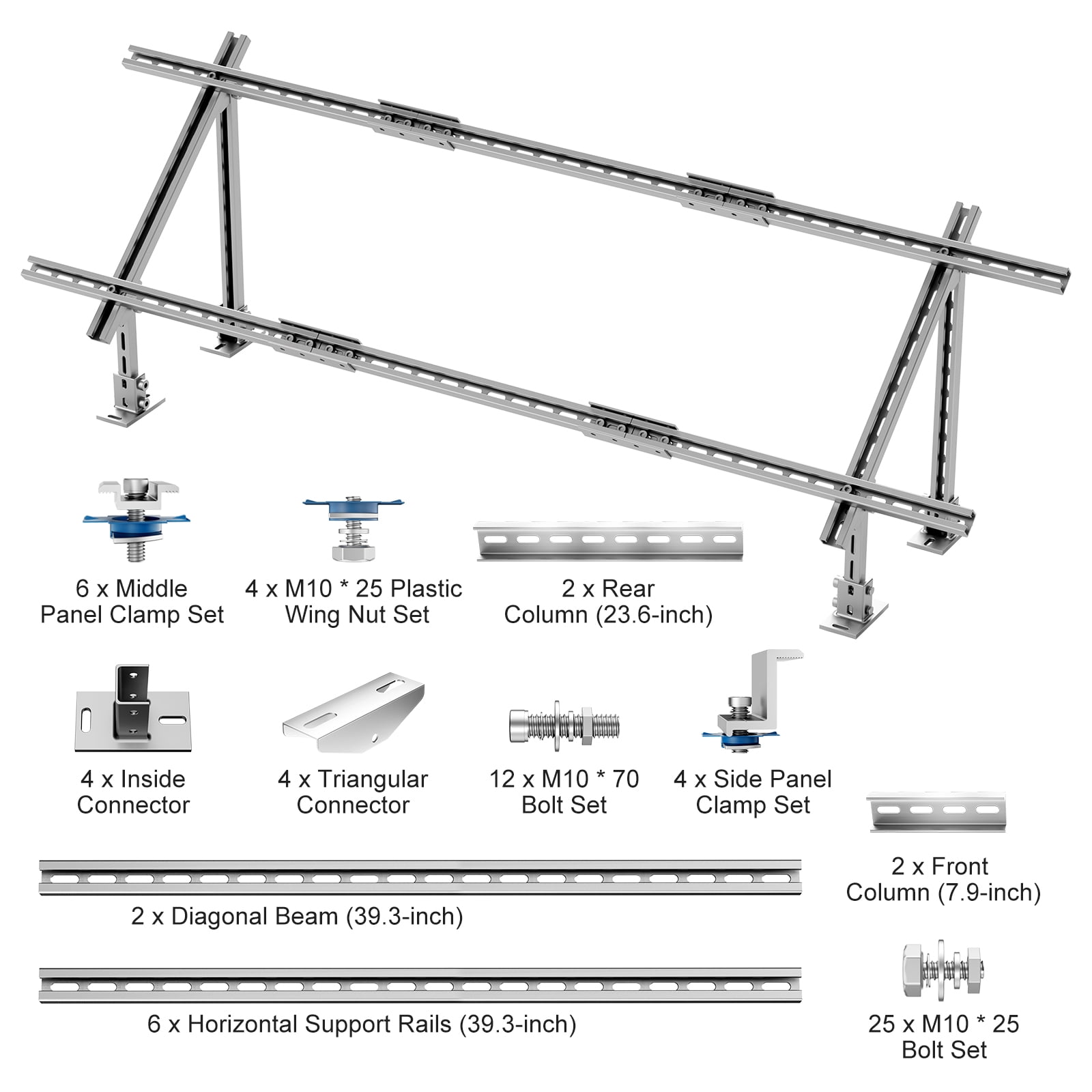 KFFKFF Solar Panel Support Kit, Adjustable Angle 30-60, Multi-Unit Bracket for 1-4 Solar Panels, Durable Carbon Steel, Ideal for Farm, RV, Boat, Off-Grid Installations