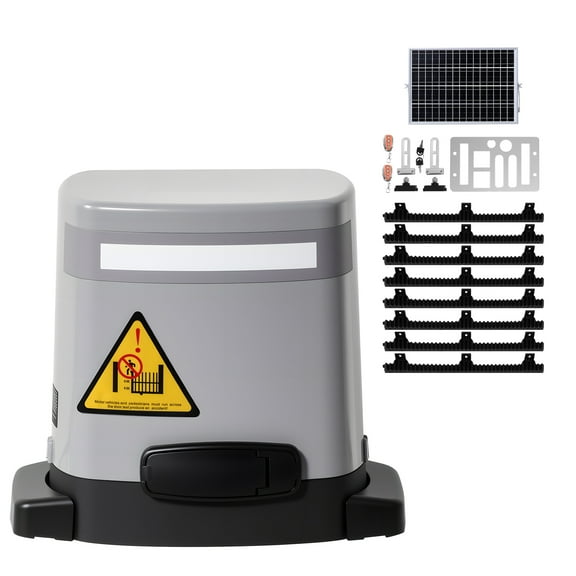 KFFKFF Solar-Powered Sliding Gate Motor, 280W Electric Operator for Gates up to 65.6ft and 1799lbs, Gear Track System with Infrared Sensor & Dual Remote Controls, Automatic Driveway Gate Solution
