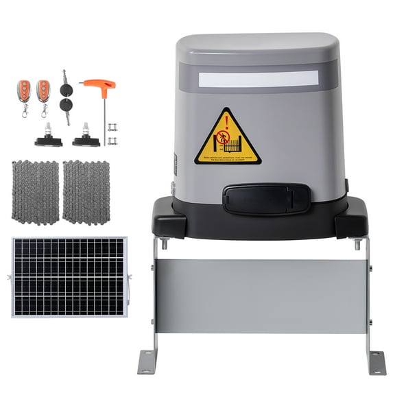 KFFKFF Solar-Powered Sliding Gate Motor, 280W Electric System for Gates up to 65.6ft and 1799lbs, Chain Drive Mechanism with Infrared Sensor & Dual Remote Controls, Automatic Driveway Gate Solution