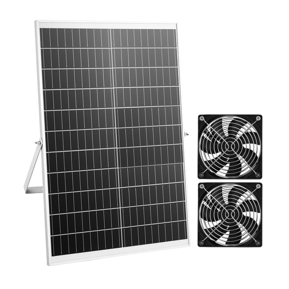 KFFKFF Solar-Powered Ventilation Kit, 30W Panel with Dual Fans, Adjustable Panel Angle, 2668 RPM Speed, Versatile Installation, Efficient Air Circulation for Greenhouses, Tents, Coops, and Shelters