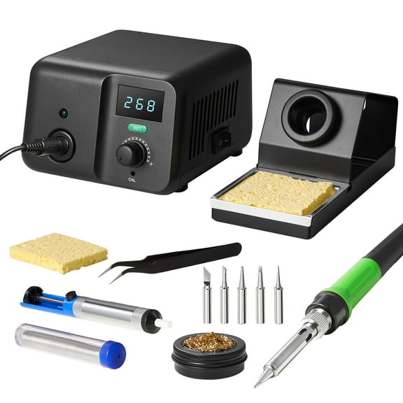 KFFKFF Soldering Iron Kit, 70W Digital Readout Soldering Station, Temperature Adjustable from 122°F- 932°F, Integrated Transformer, Auto Pause & Rest Mode, Includes 5 Soldering Tips, Lead-Free Solder