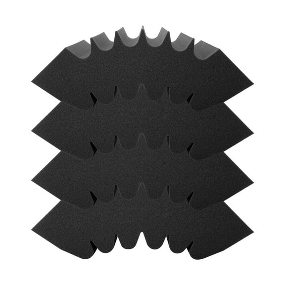 KFFKFF Sound Absorbing Foam Panels, Set of 4, 16.5 x 6.3 x 12 inches, Sticky High Density Noise Reduction Wall Panels, Fire-Safe Acoustic Panel, Noise Mitigation Absorption Panel, Black