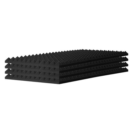 KFFKFF Sound Absorbing Foam Panels, Set of 4, Dimensions 48 x 24 x 2 inches, Pyramid Patterned Noise Reduction Wall Panels, Acoustic Panels, Sound Mitigating Panels for Studio Wall