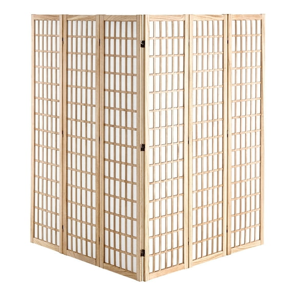 KFFKFF Space Separator, 6-Panel Oriental Style Room Separator, Wooden Foldable Indoor Privacy Barrier, Oriental Style Portable Decorative Panels, Ideal for Home Office, Dining Area & Sleeping