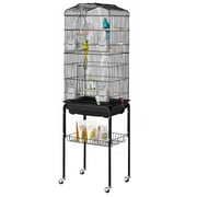 KFFKFF Spacious Bird Enclosure, 62 inches, Uncovered Top Canary Habitat with Mobile Base, Iron Aviary with Detachable Pa