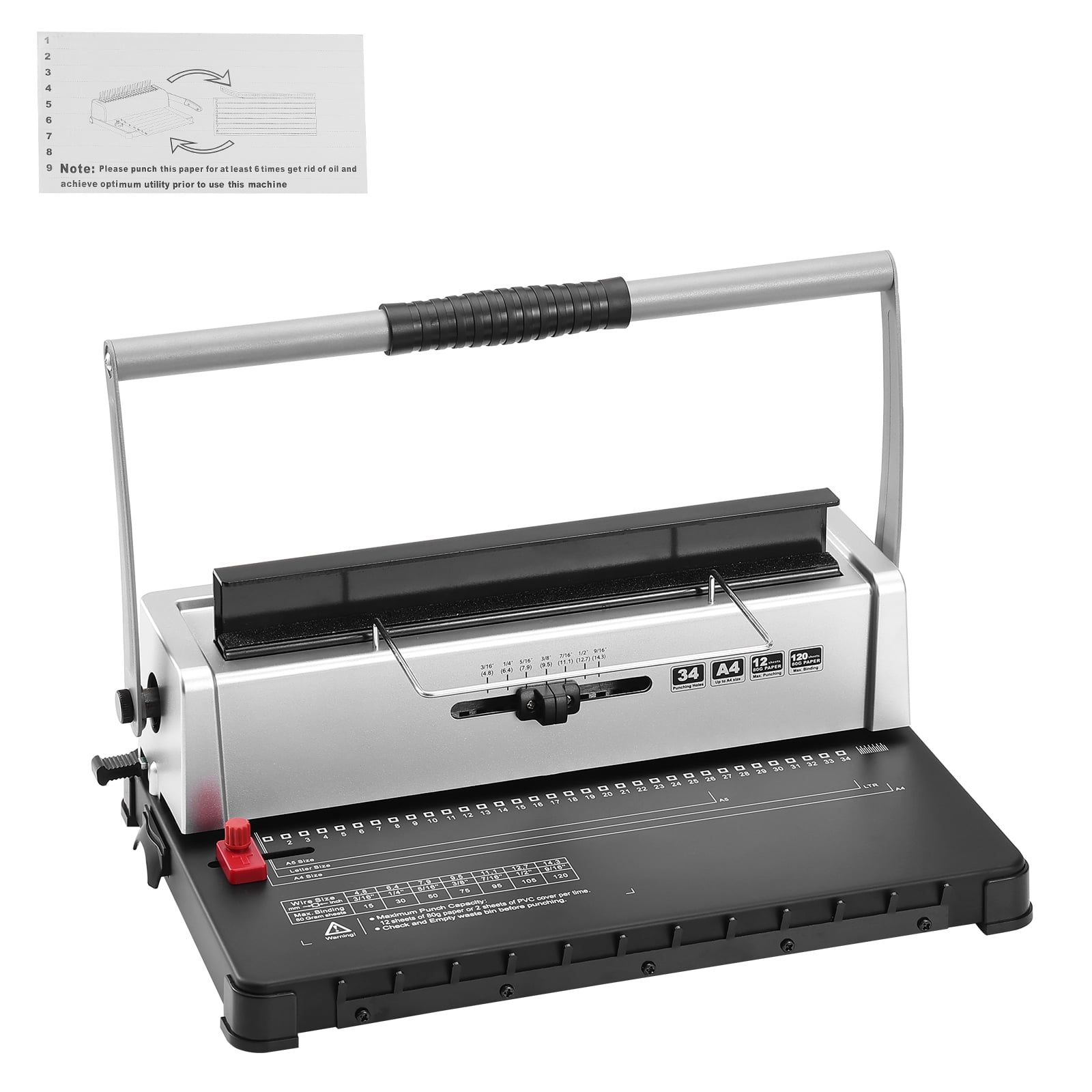 KFFKFF Spiral Coil Binding Equipment, Hand-operated Document Creator with 34-Hole Binding for 120 Pages, Punching Binder with Flexible 3/16" - 9/16" Coil Binding Spines and Side Margin