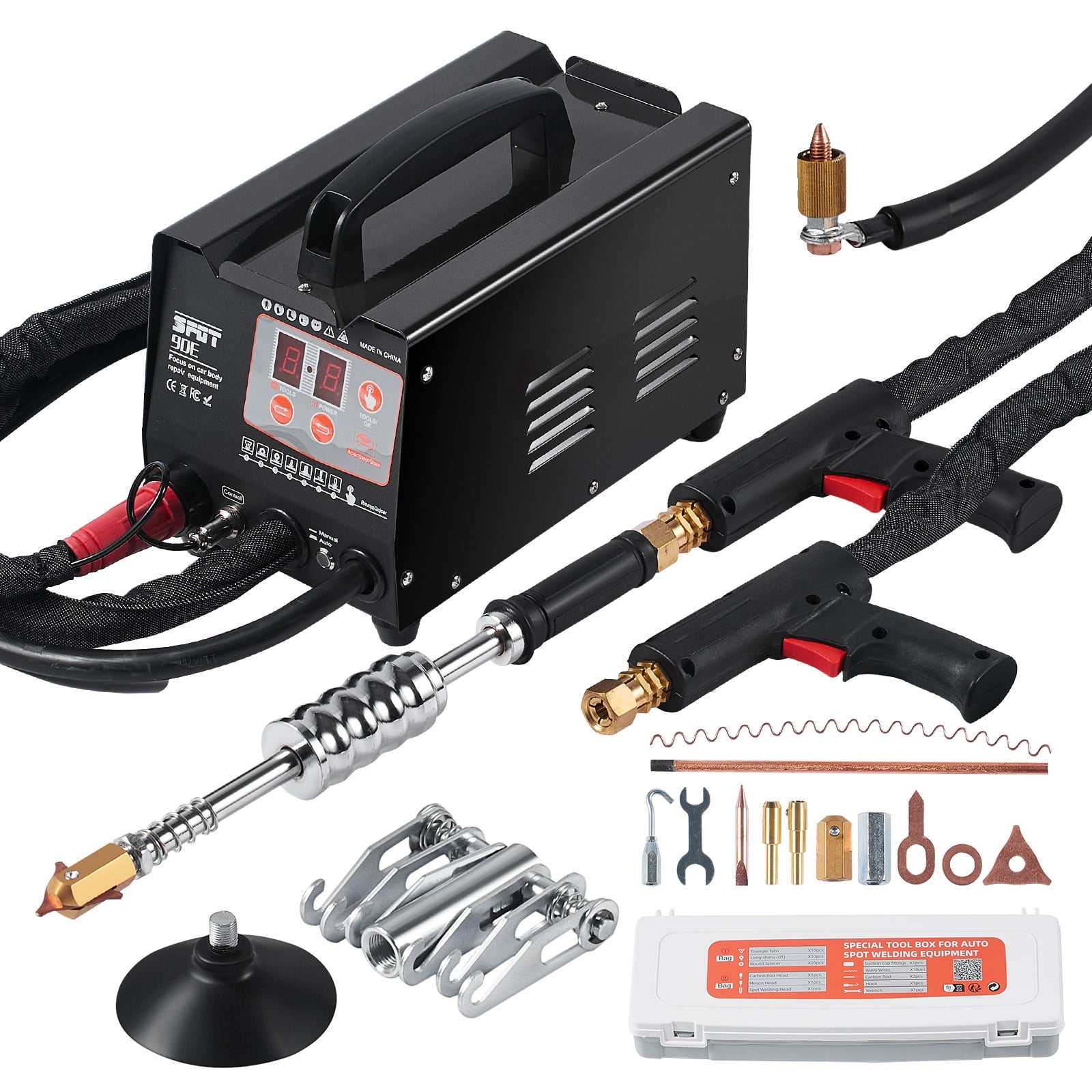 KFFKFF Spot Welding Dent Removal Tool, 3KW Stud Welding Dent Fix Kit with Dual Welding Torches, Auto/Manual Operation & 7 Settings, 110V Vehicle Body Spot Welding Dent Fixing Device for Car