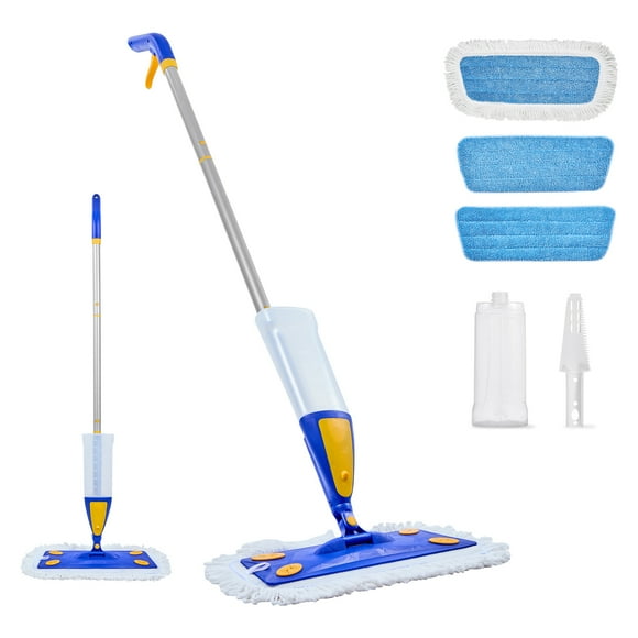 KFFKFF Spray Mop with 3 Reusable Pads for Wet and Dry Floor Cleaning, 27oz Refillable Tank, Microfiber Dust Mop & Cotton Dry Mop for Home and Commercial Use on Tile, Vinyl, and Wood Floors