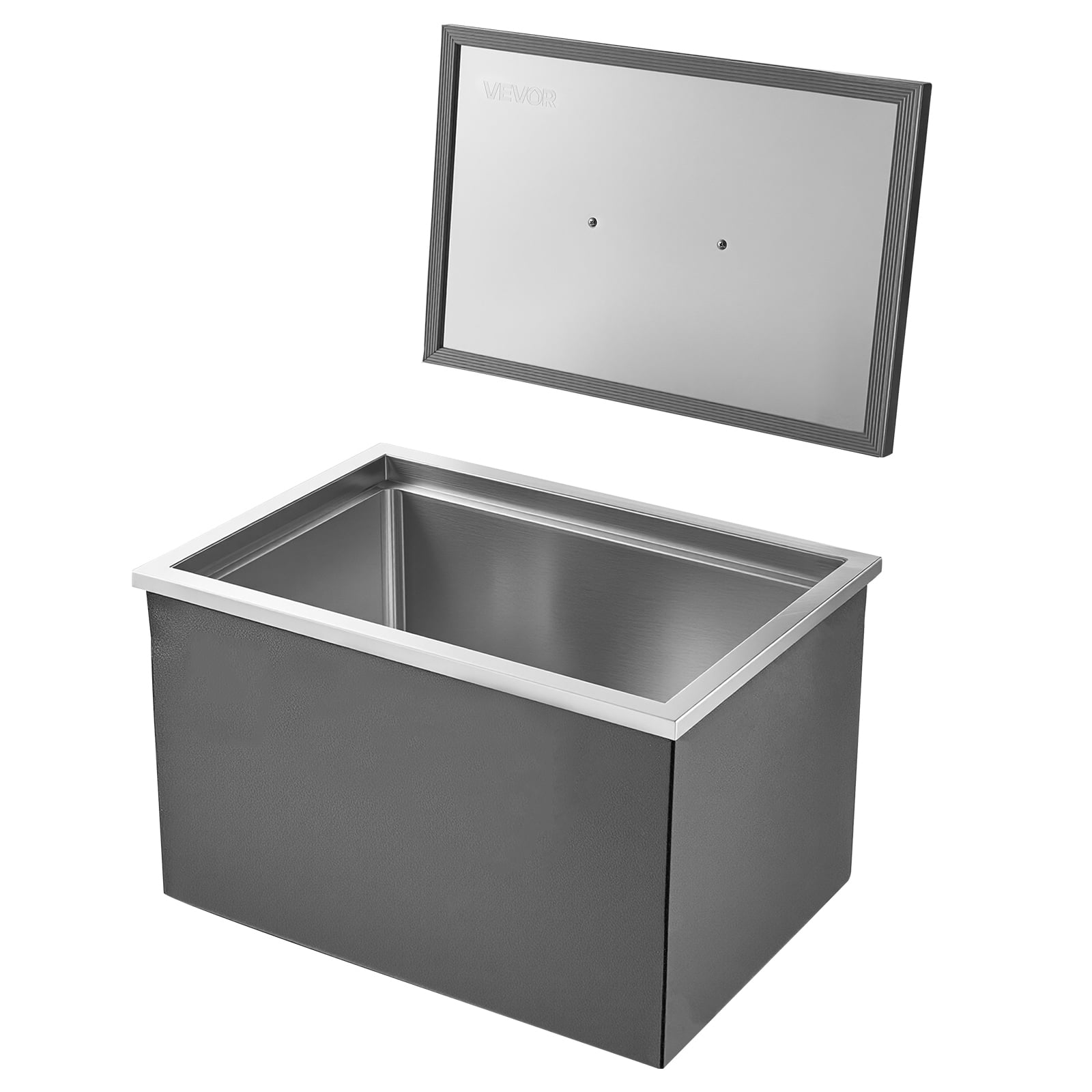 KFFKFF Stainless Steel Drop-In Ice Chest, 20"L x 14"W x 12"H, 31.7 Quart Cooler with Lid for Outdoor Kitchens, Patios, and Bars, Includes Drain Pipe for Chilling Beverages