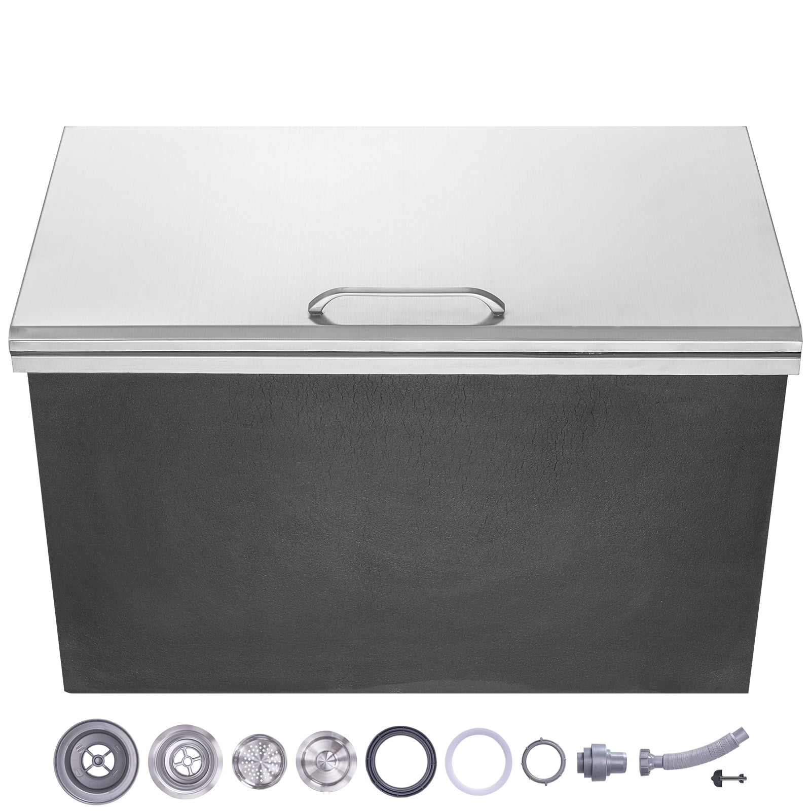KFFKFF Stainless Steel Drop-In Ice Chest, 24"L x 20"W x 15"H, 40 qt Capacity with Hinged Lid, Outdoor Ice Cooler for Beverages, Includes Drain Pipe and Plug