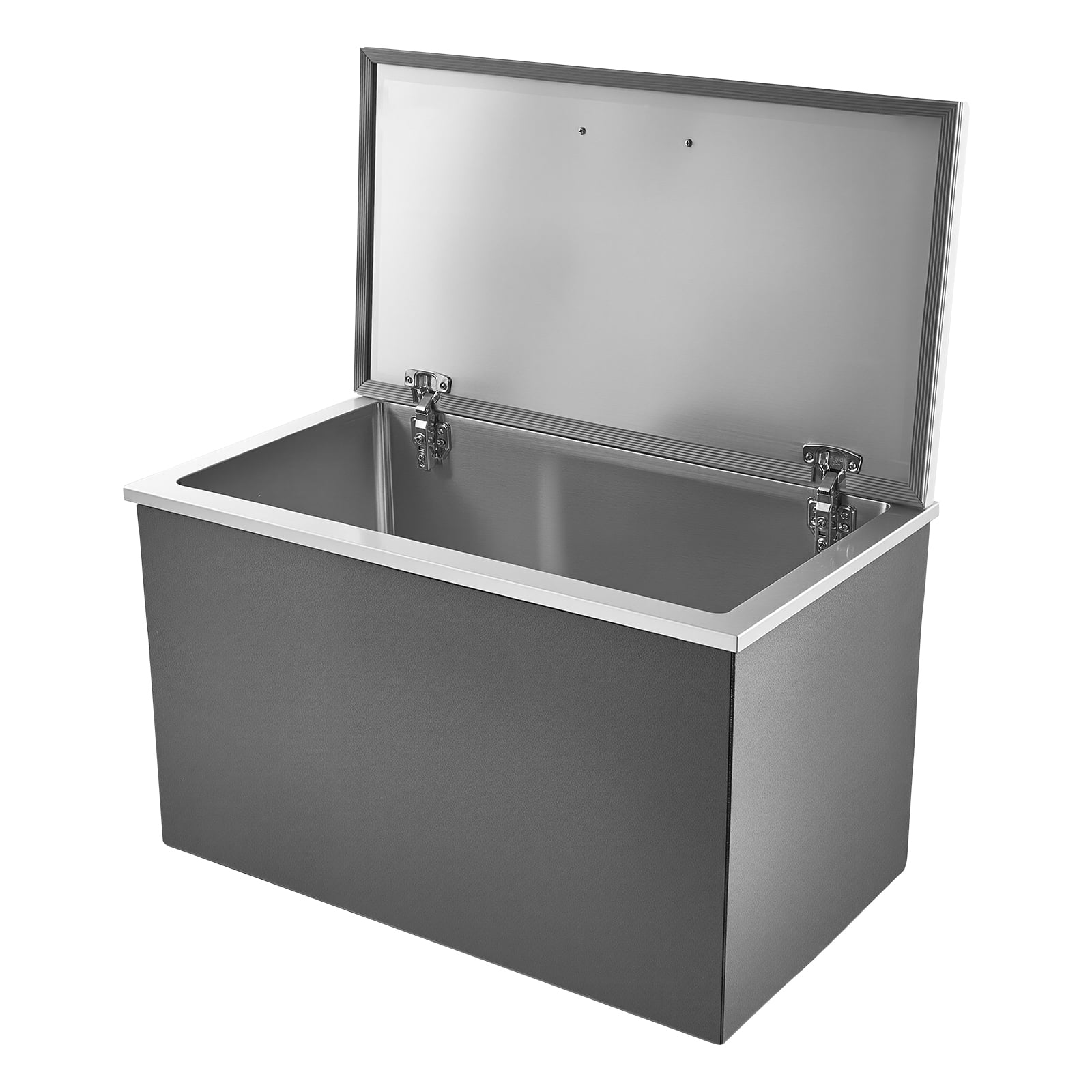 KFFKFF Stainless Steel Drop-In Ice Chest, 28"L x 16"W x 17"H, 87.6 Quart Cooler with Flip Lid for Outdoor Kitchen, Patio Bar, Includes Drain-Pipe Set for Chilling Beverages