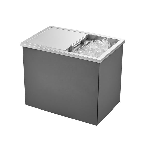 KFFKFF Stainless Steel Drop-in Ice Chest, 18"L x 12"W x 15"H, 28.6 Quart Cooler with Sliding Lid, Ideal for Outdoor Kitchens, Patios, and Bars, Includes Drain Pipe for Chilling Beverages