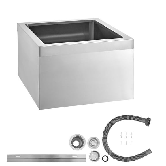 KFFKFF Stainless Steel Floor Mop Sink, 22 x 19 x 12 in, 304 Stainless Steel, Includes Multi-Function Filter and Wall Bracket, X-Shaped Design for Efficient Drainage, Suitable for Balcony and Bathroom