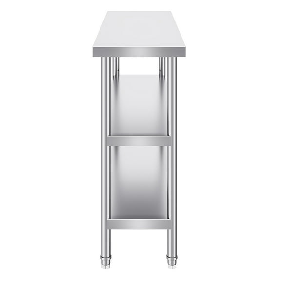 KFFKFF Stainless Steel Food Prep Table, 14 x 48 x 34 Inch Commercial Kitchen Worktable, with 2 Adjustable Undershelves, Durable Metal Work Table for BBQ, Kitchen, Home, and Garage