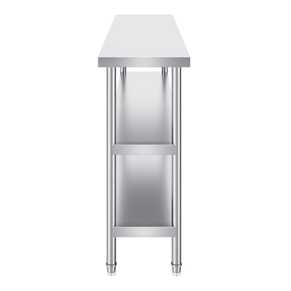 KFFKFF Stainless Steel Preparation Table, Dimensions 14 x 60 x 34 Inches, Designed for Commercial Kitchens, Includes 2 Adjustable Lower Shelves, Durable Metal Table for Culinary, Domestic