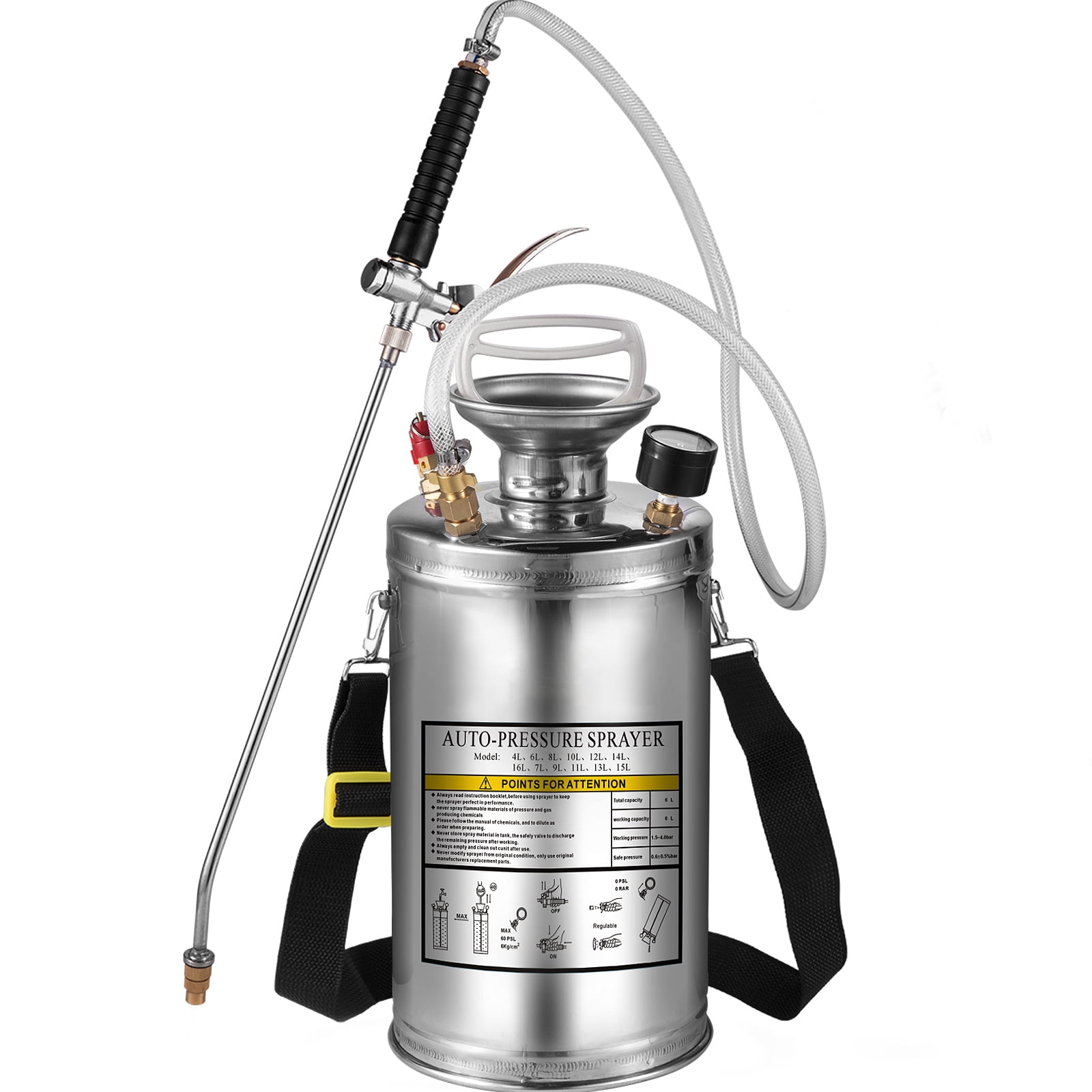 KFFKFF Stainless Steel Sprayer 1.5 Gallon Hand-Pump Sprayer with 3.3-inch Reinforced Hose Garden Sprayer for Home Gardening and Ground Cleaning