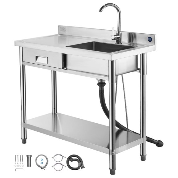 KFFKFF Stainless Steel Utility Sink Free-Standing Single Bowl Sink SUS201 Stainless Steel 37 Inch Black
