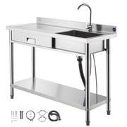 KFFKFF NSF-Certified Stainless Steel Utility Sink with 360  Rotating Faucet, Drawer, and Adjustable Storage Rack, 47 x 20 x 37 in.